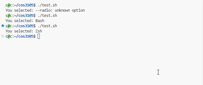 Whiptail radio lists dialog